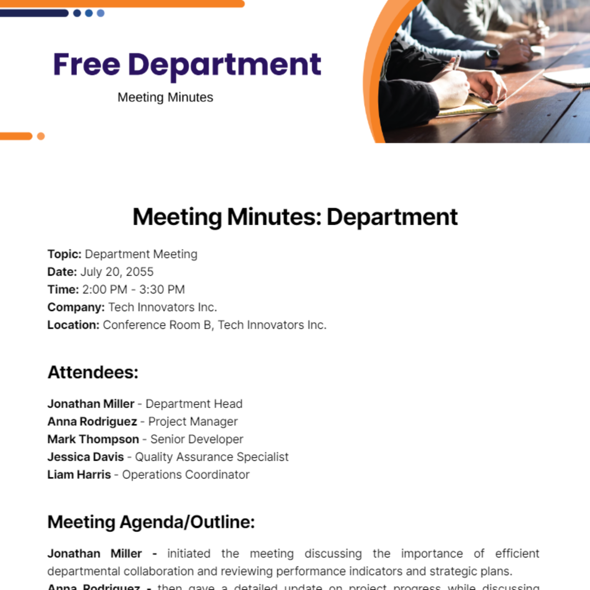 Department Meeting Minutes  Template