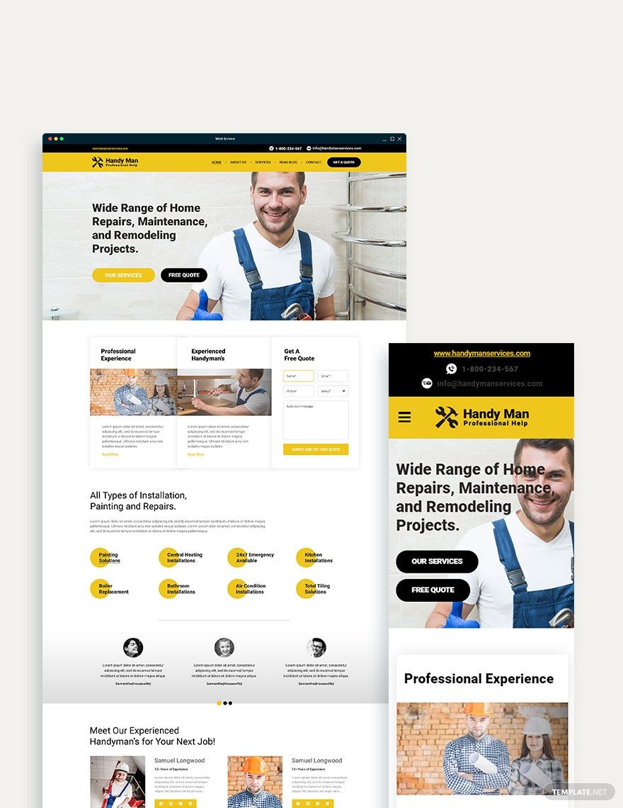 Handy Man Bootstrap Landing Page Template