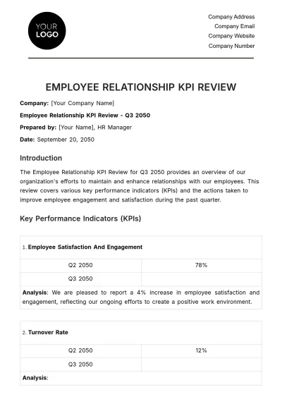 Free Employee Relationship KPI Review HR Template to Edit Online