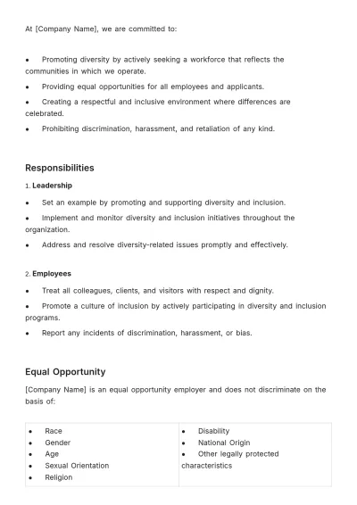Free Inclusion and Diversity Policy HR Template to Edit Online