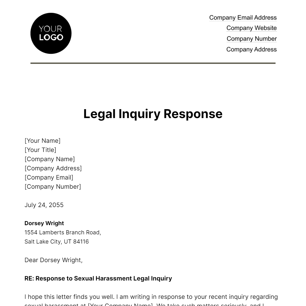 Legal Inquiry Response HR Template - Edit Online & Download