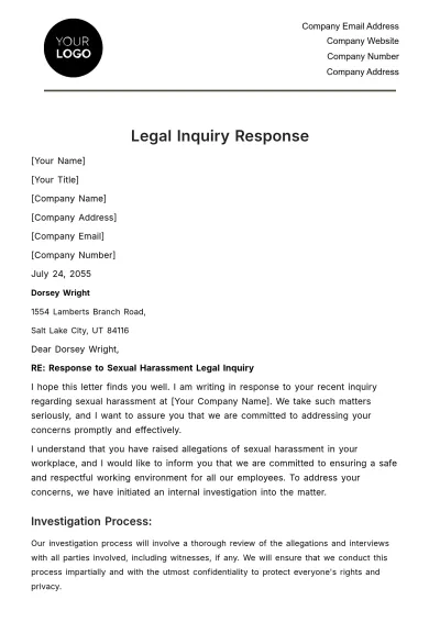 Free Legal Inquiry Response HR Template to Edit Online