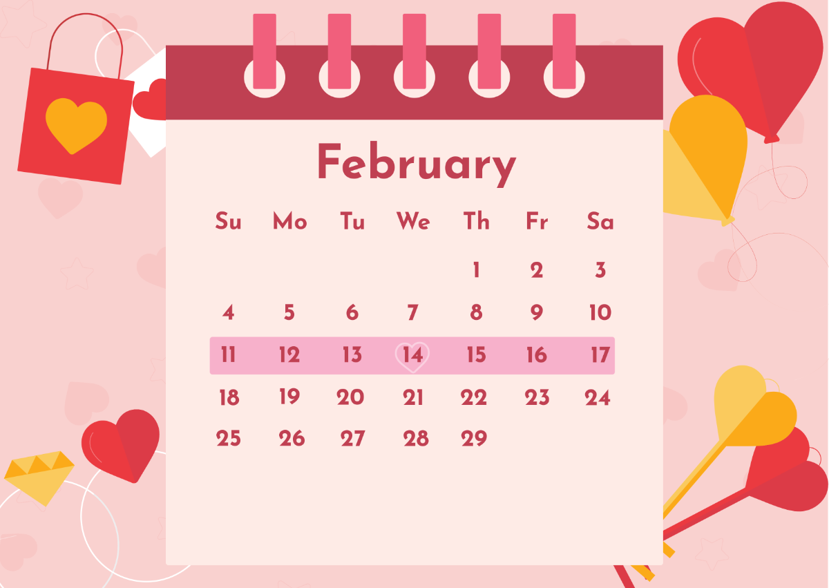 Valentine's Day Week Calender 2024 Template