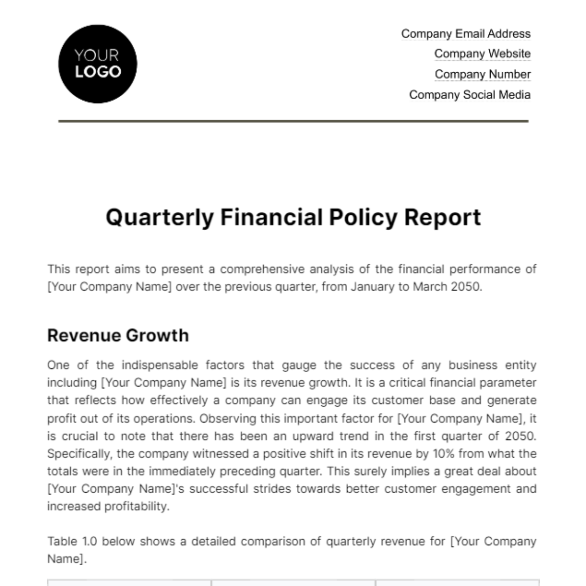 Quarterly Financial Policy Report Template
