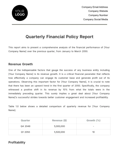Free Quarterly Financial Policy Report Template to Edit Online