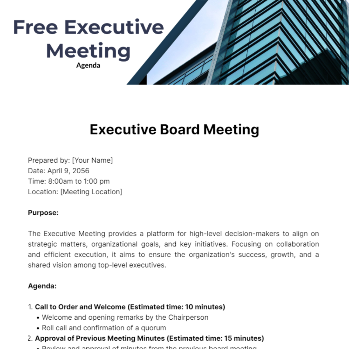 Executive Meeting Agenda  Template