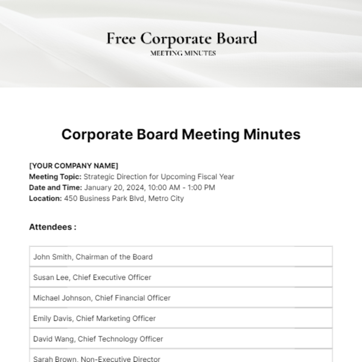 Corporate Board Meeting Minutes  Template