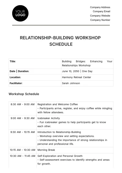 Free Relationship-building Workshop Schedule HR Template to Edit Online
