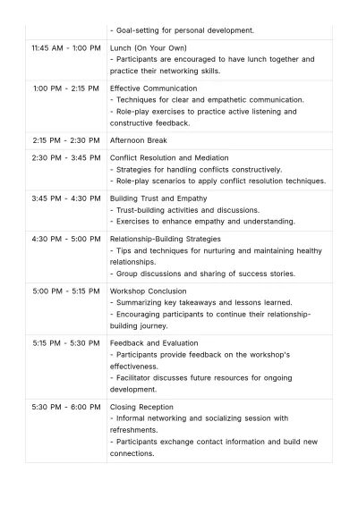 Free Relationship-building Workshop Schedule HR Template to Edit Online
