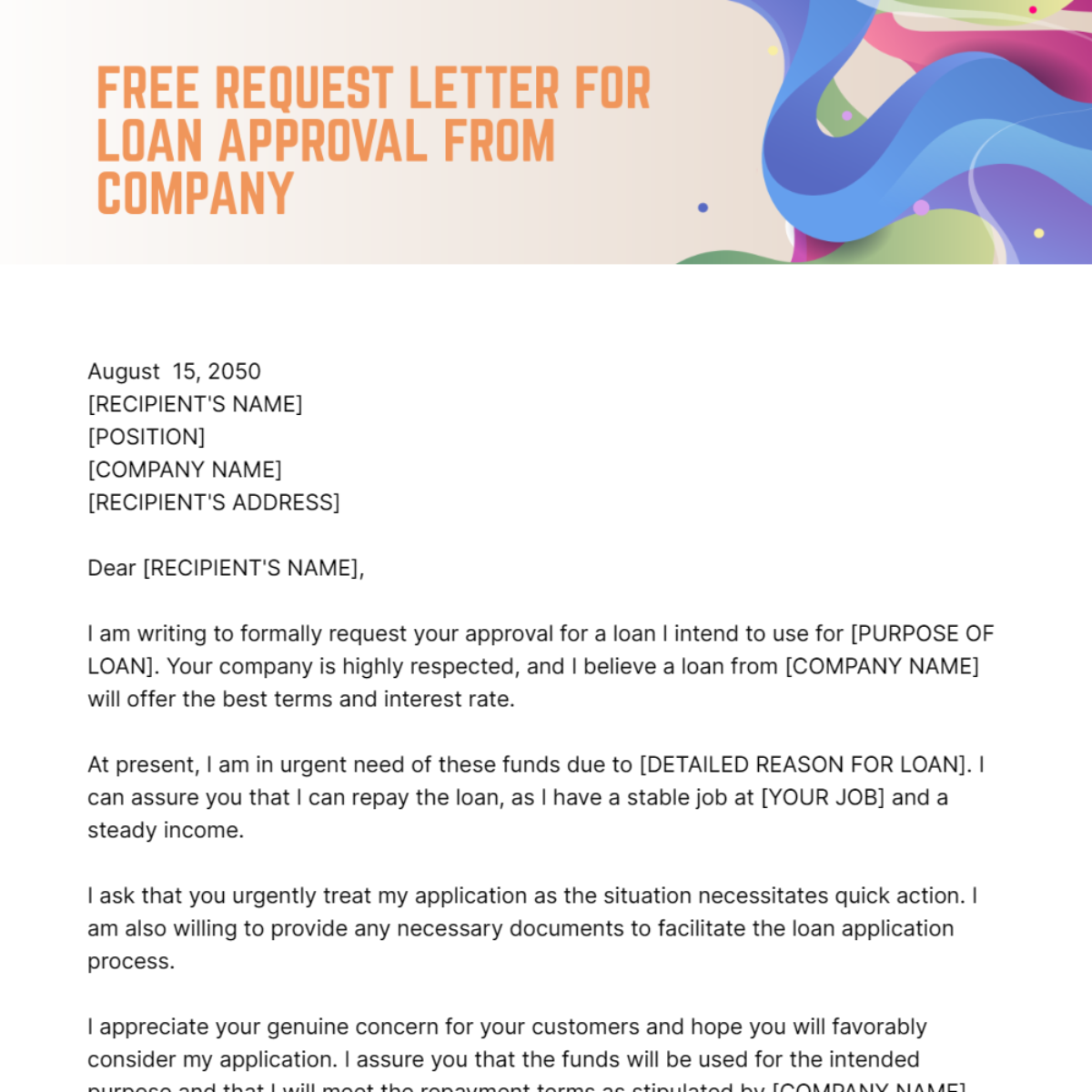 Request Letter for Loan Approval from Company Template