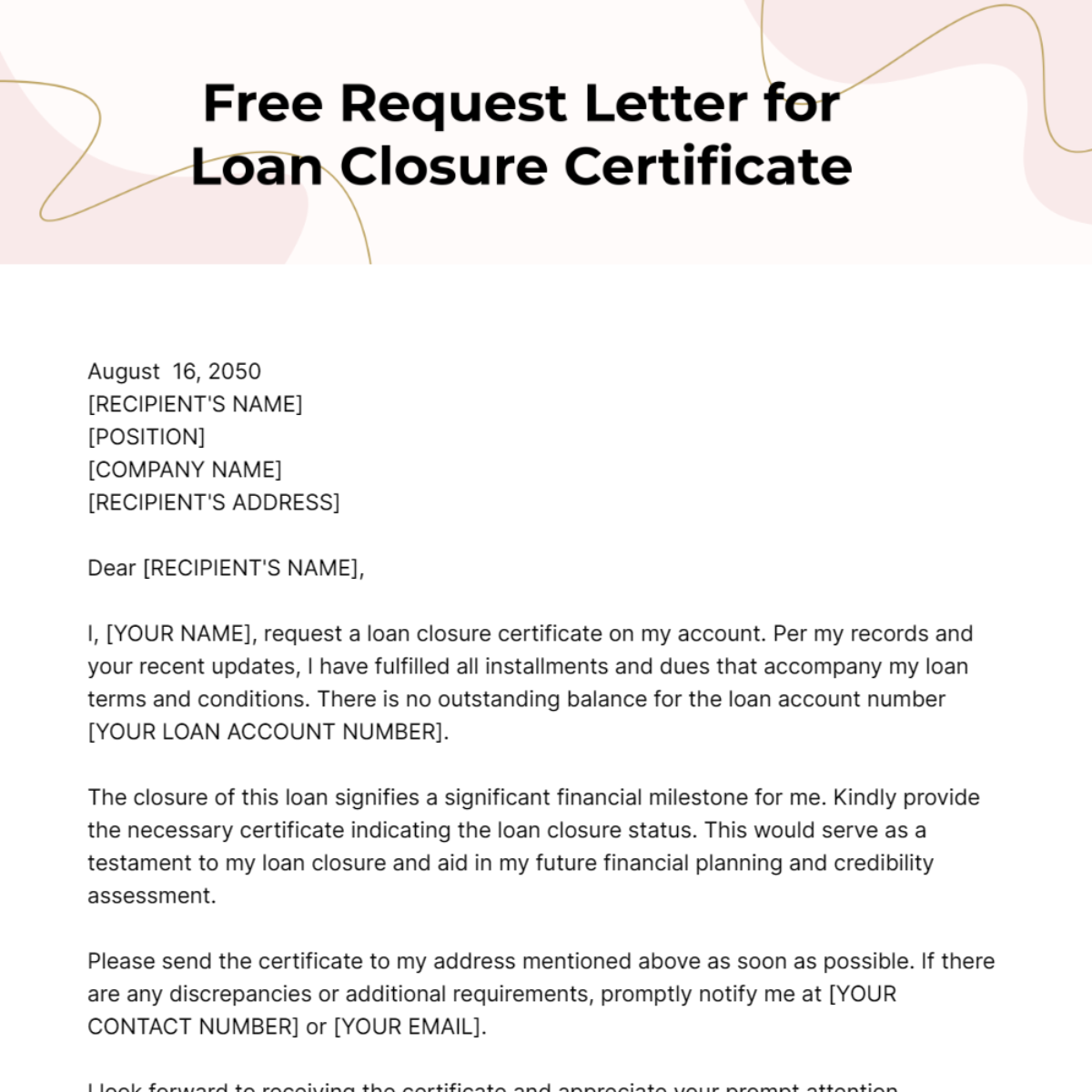 Request Letter for Loan Closure Certificate Template