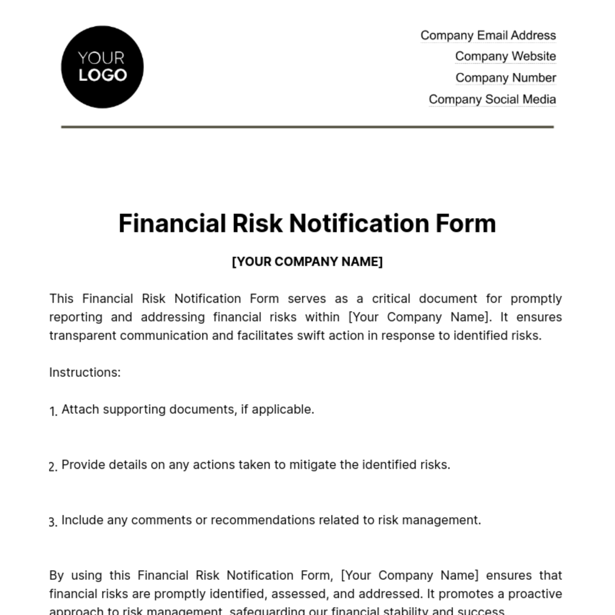 Financial Risk Notification Form Template