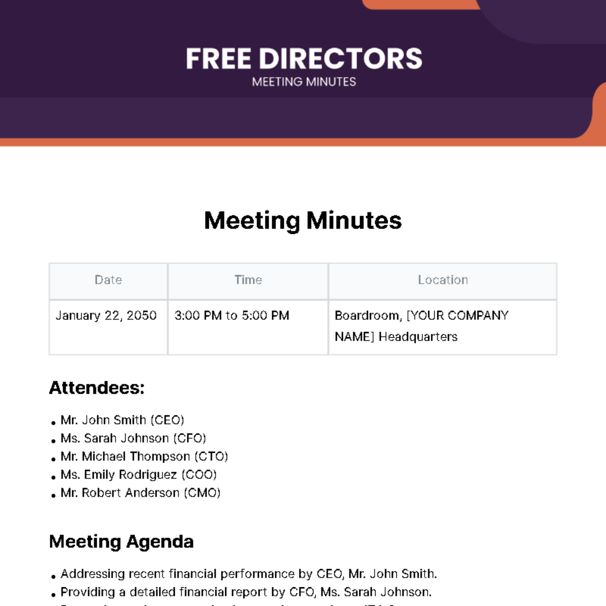 Directors Meeting Minutes  Template