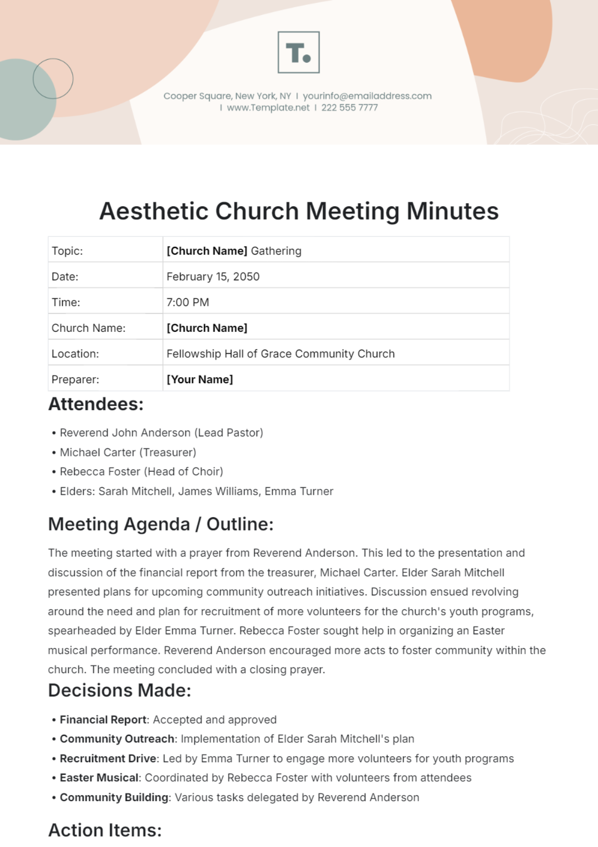 Aesthetic Church Meeting Minutes Template - Edit Online & Download