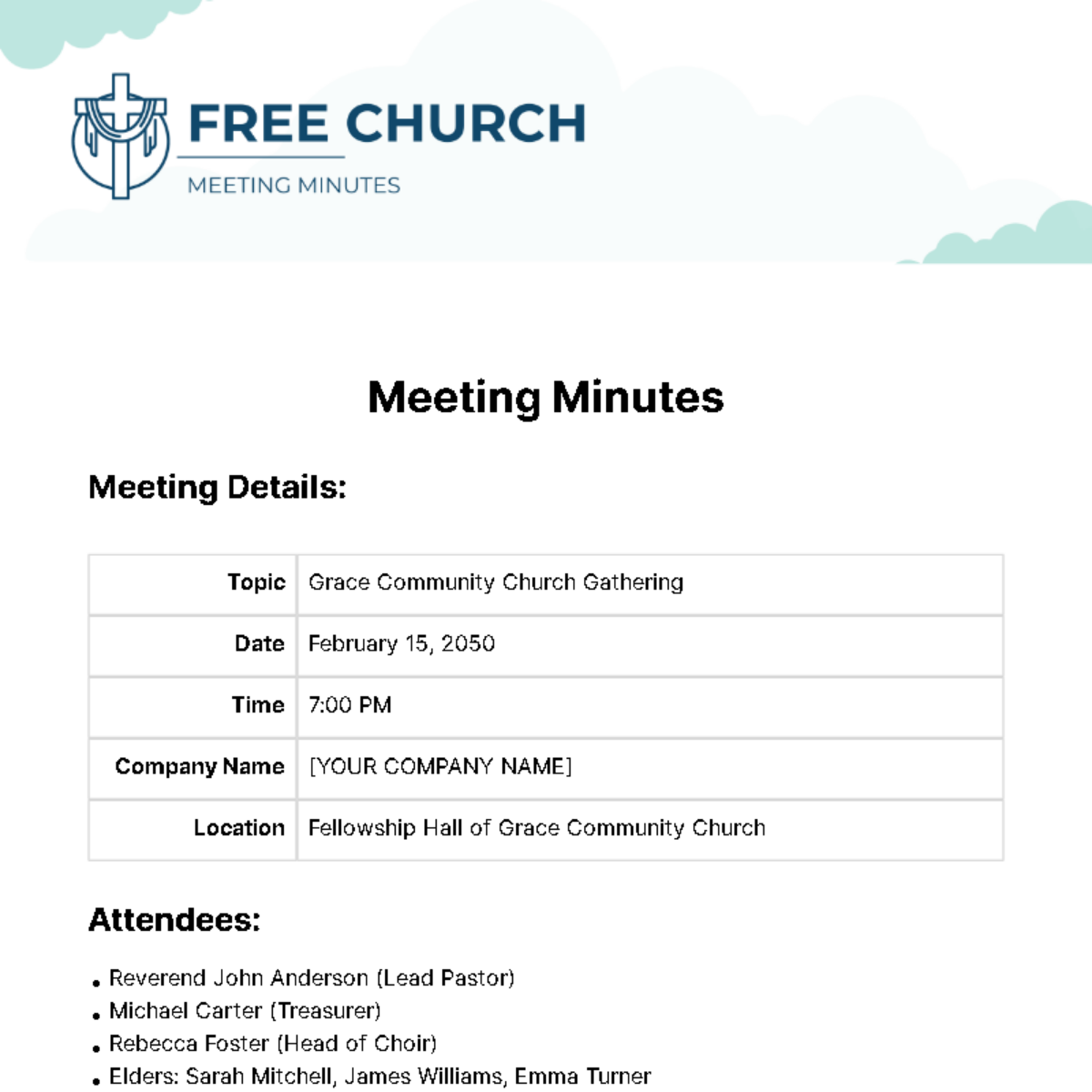 Church Meeting Minutes  Template