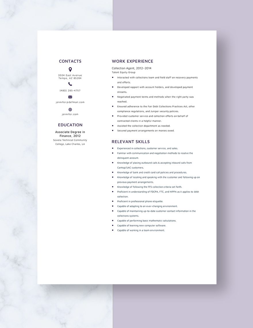 Collection Agent Resume