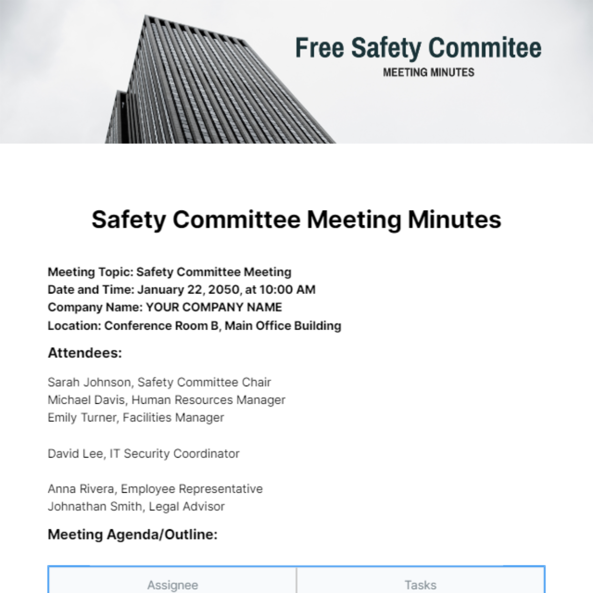Safety Committee Meeting Minutes Template