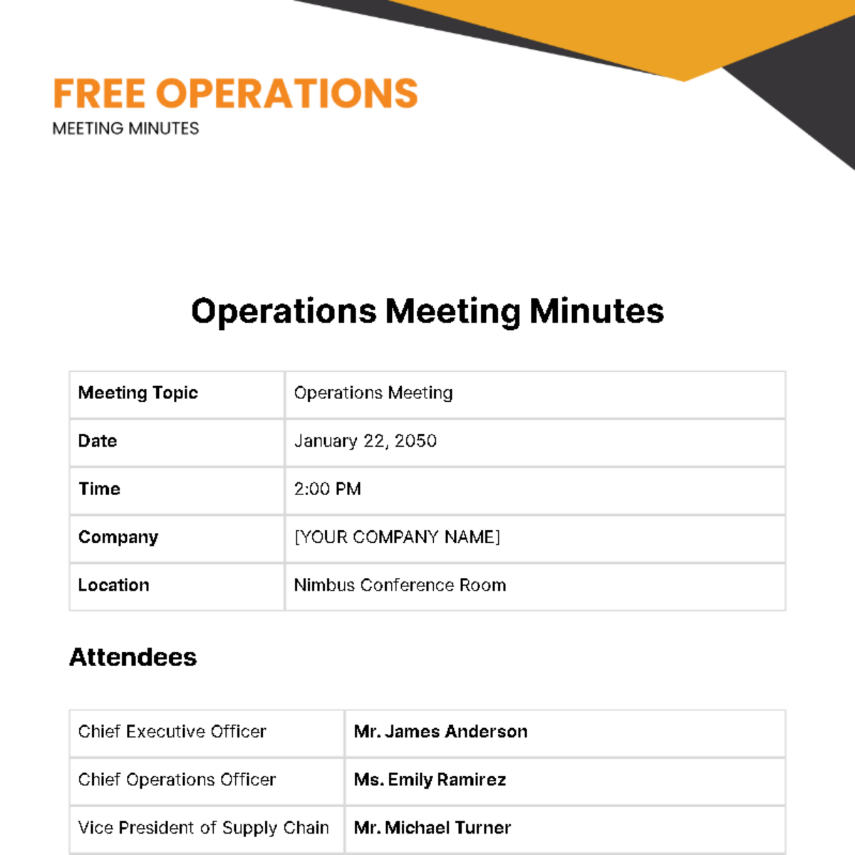 Operations Meeting Minutes  Template