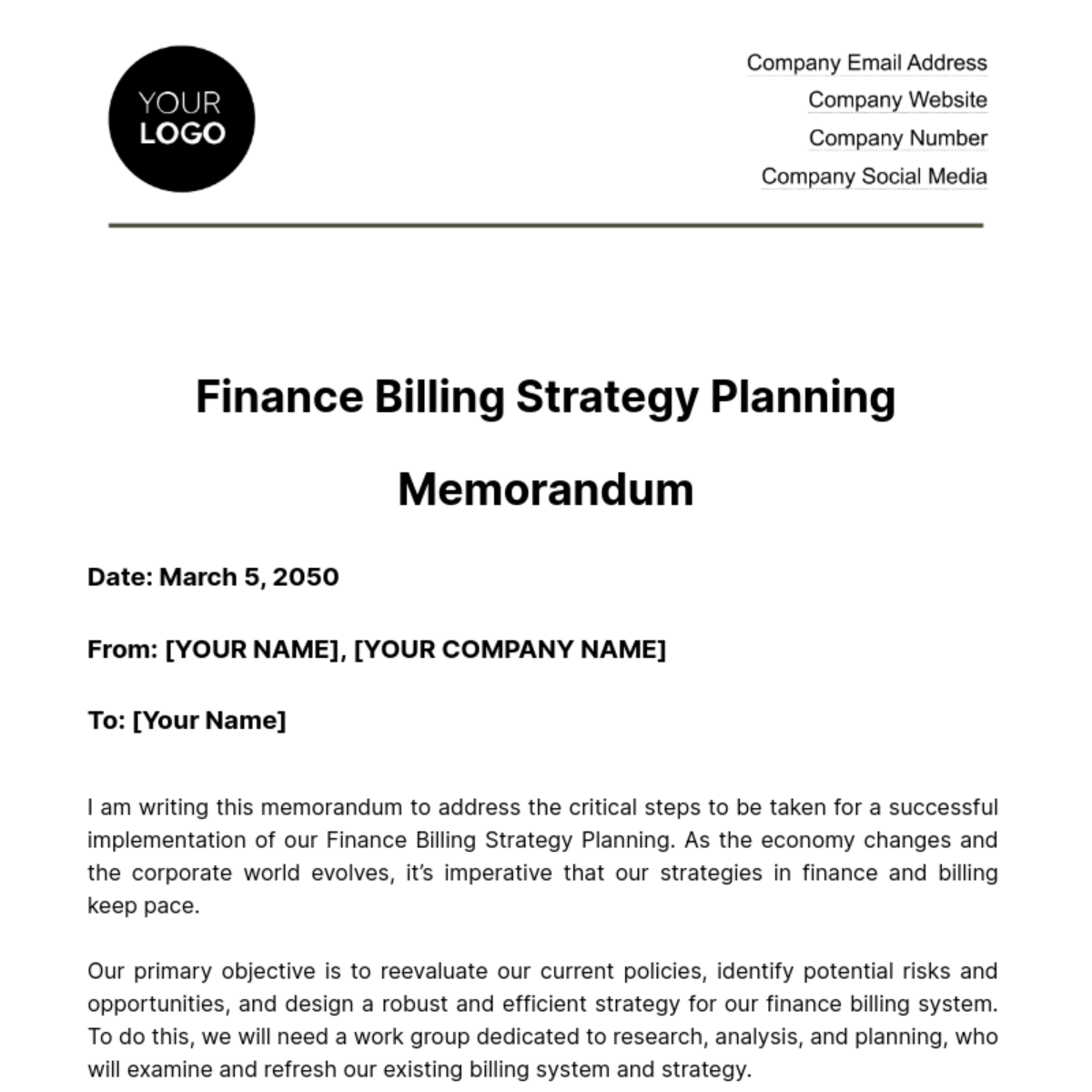 Finance Billing Strategy Planning Memo Template - Edit Online & Download