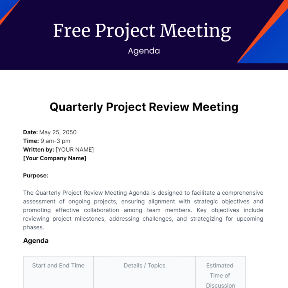 Project Meeting Agenda  Template