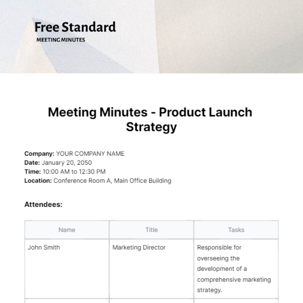 Standard Meeting Minutes  Template