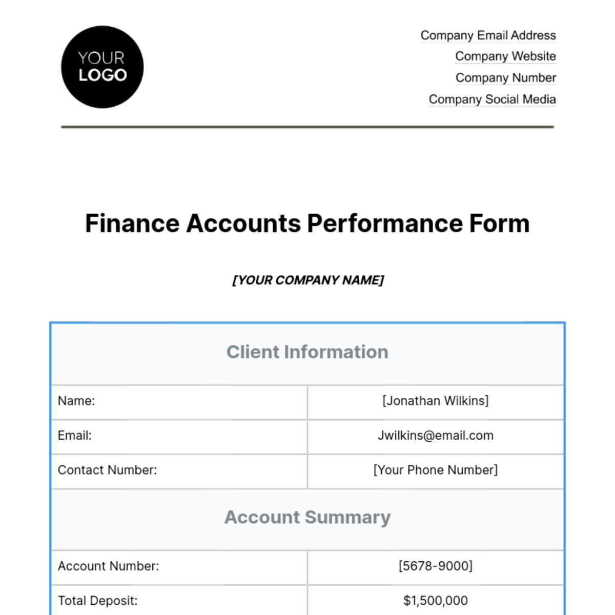 Free Finance Accounts Performance Form Template