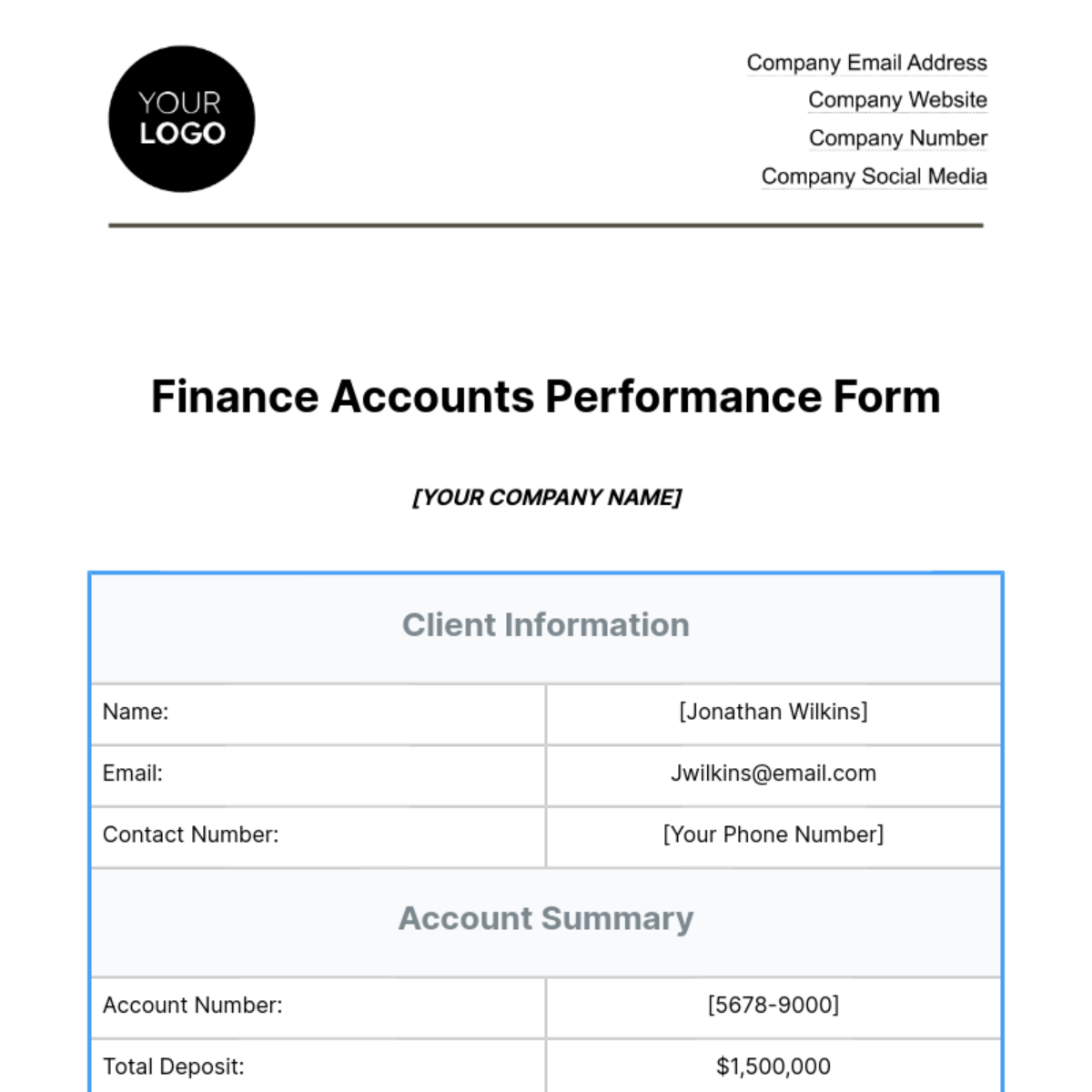 Finance Accounts Performance Form Template - Edit Online & Download