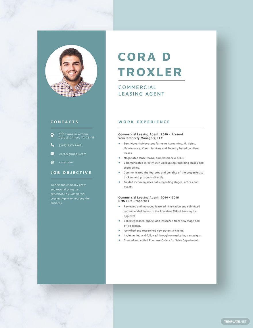 Commercial Leasing Agent Resume in Pages Word Download Template net