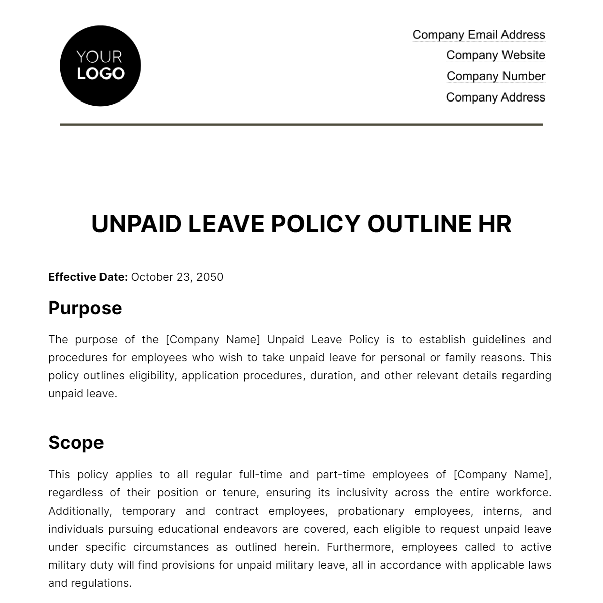 Free Unpaid Leave Policy Outline HR Template