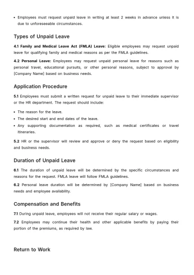Free Unpaid Leave Policy Outline HR Template to Edit Online
