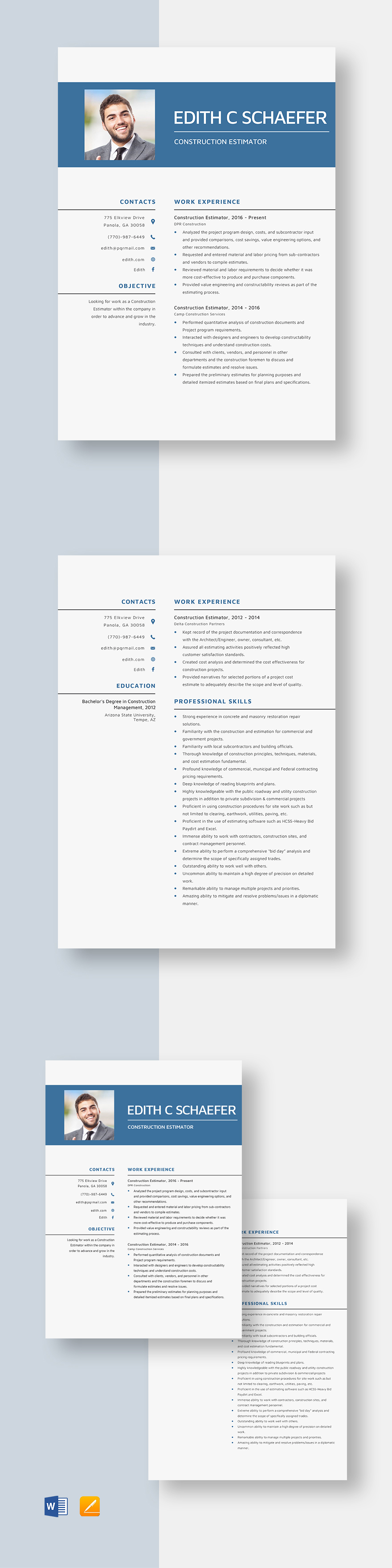 Mechanical Estimator Resume Template Word, Apple Pages