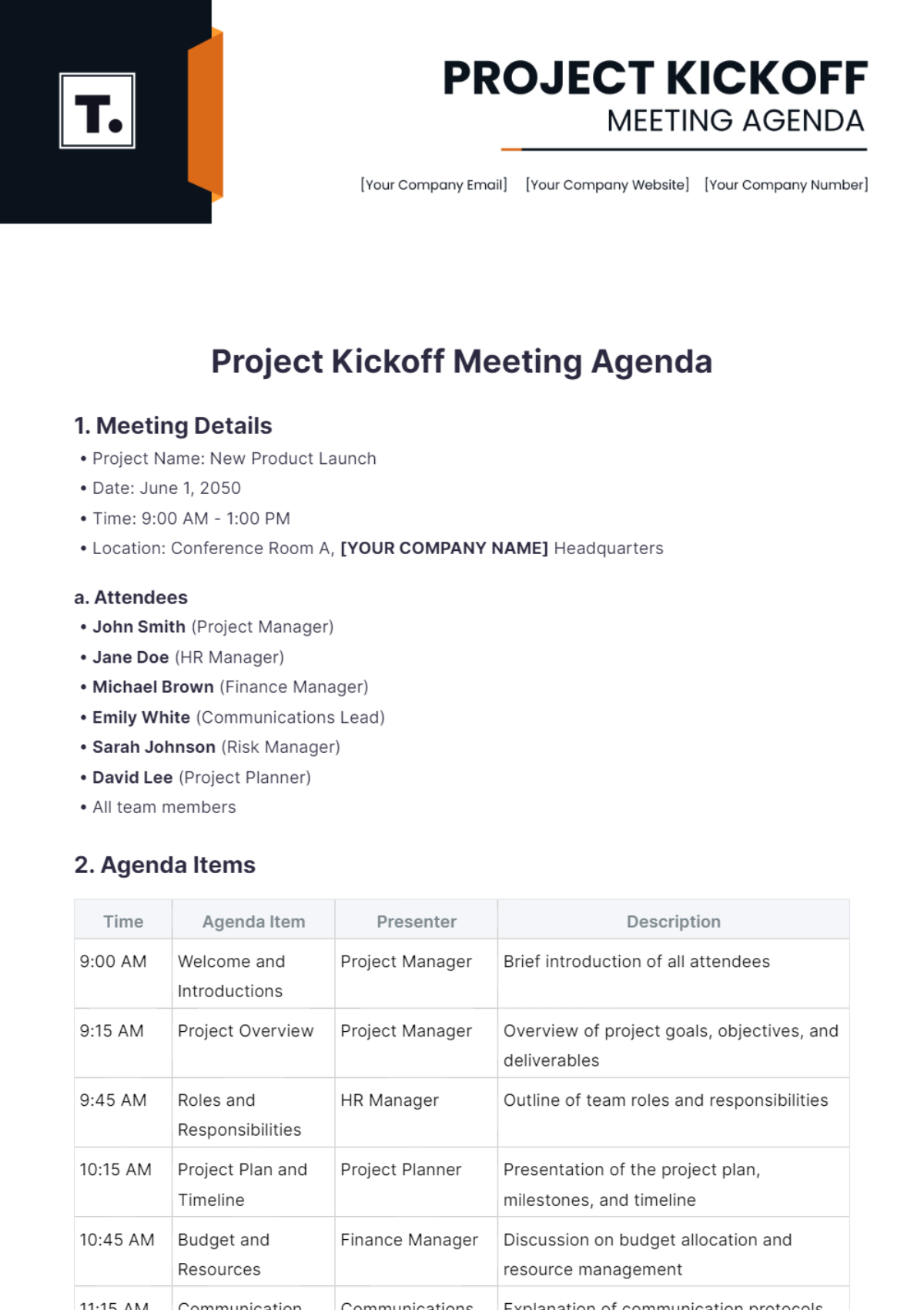 Project Kickoff Meeting Agenda  Template - Edit Online & Download