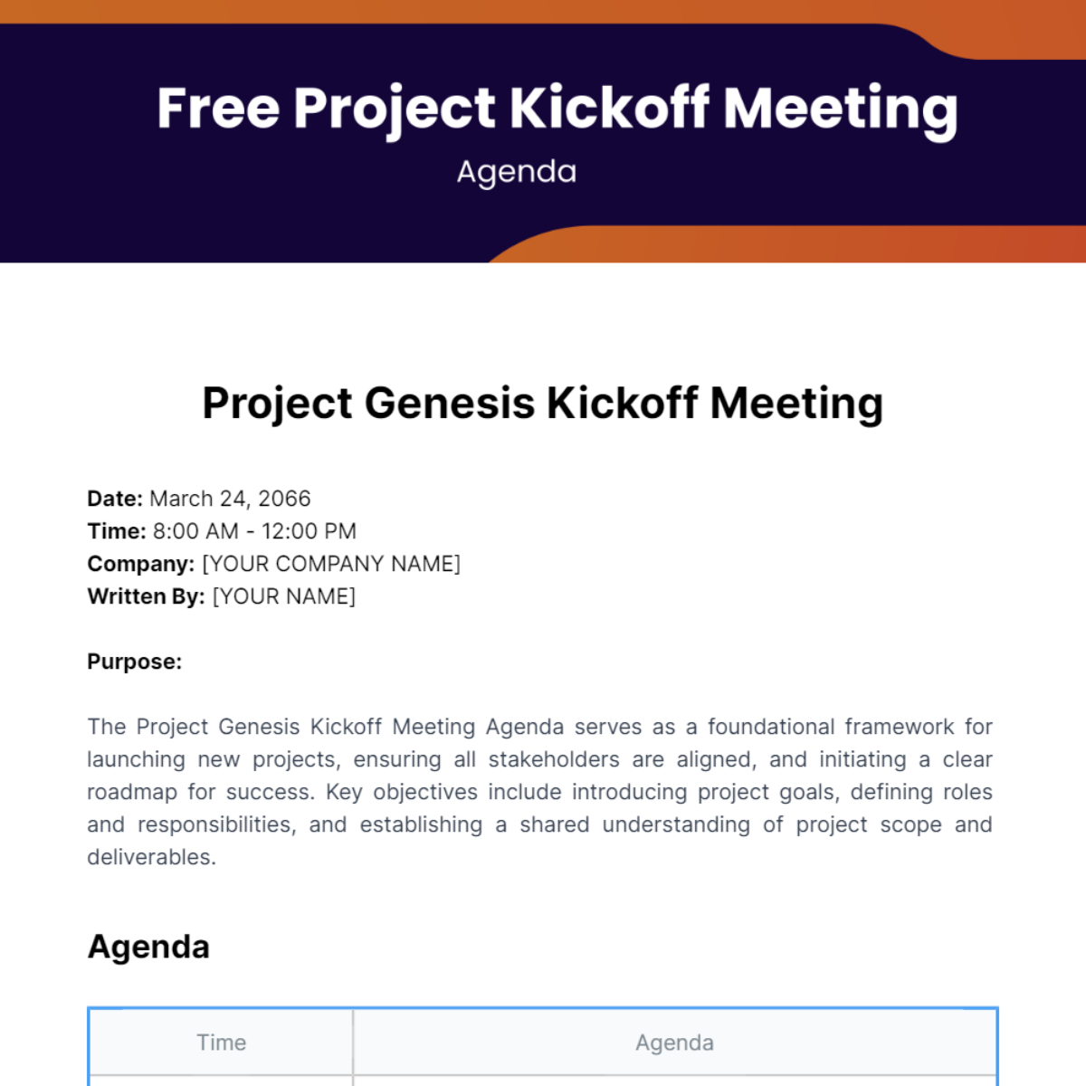 Project Kickoff Meeting Agenda  Template