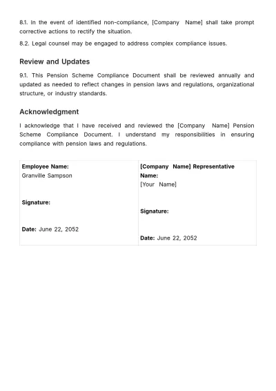Free Pension Scheme Compliance Document HR Template to Edit Online