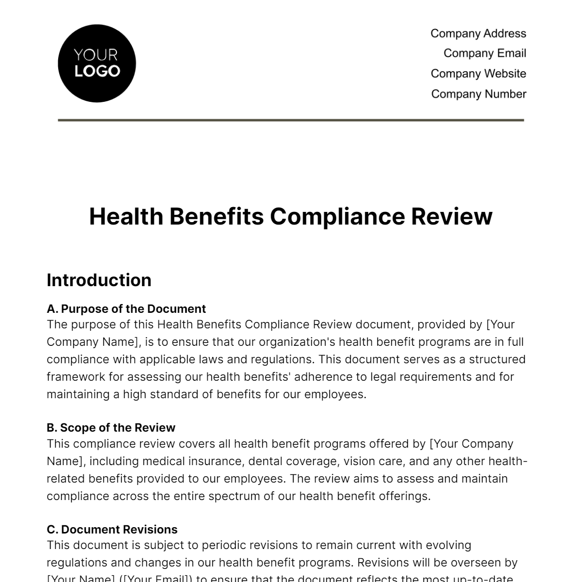 Health Benefits Compliance Review HR Template - Edit Online & Download ...