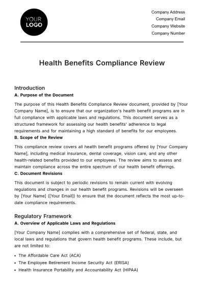 Free Health Benefits Compliance Review HR Template to Edit Online