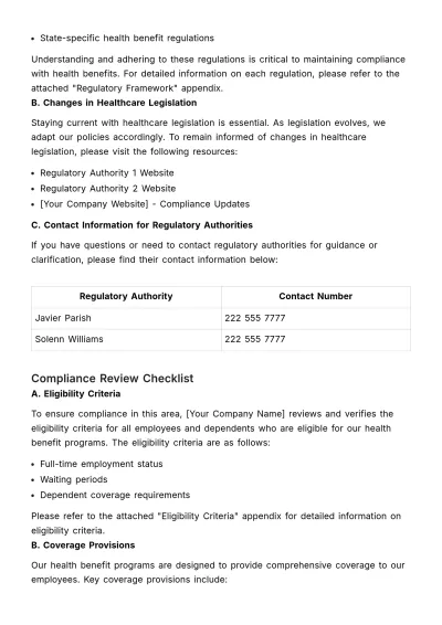 Free Health Benefits Compliance Review HR Template to Edit Online