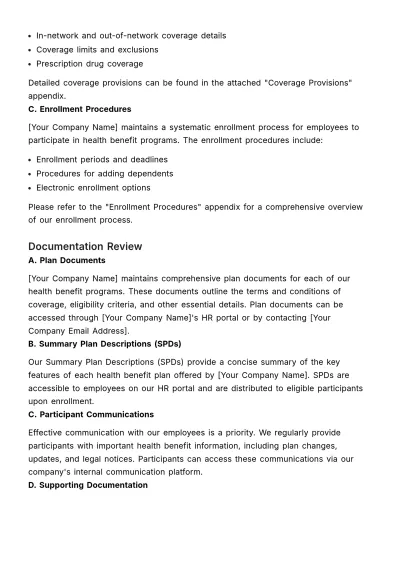 Free Health Benefits Compliance Review HR Template to Edit Online