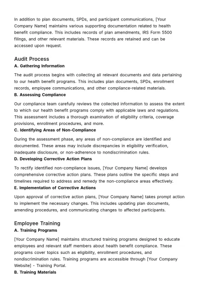 Free Health Benefits Compliance Review HR Template to Edit Online
