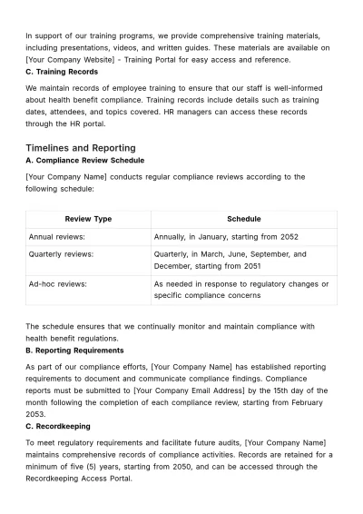 Free Health Benefits Compliance Review HR Template to Edit Online