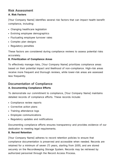 Free Health Benefits Compliance Review HR Template to Edit Online