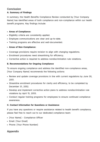 Free Health Benefits Compliance Review HR Template to Edit Online