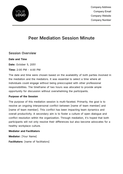 Free Peer Mediation Session Minute HR Template to Edit Online