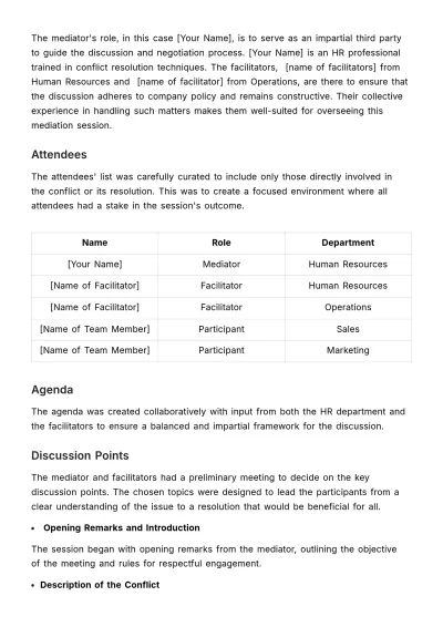 Free Peer Mediation Session Minute HR Template to Edit Online