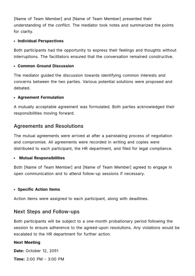 Free Peer Mediation Session Minute HR Template to Edit Online