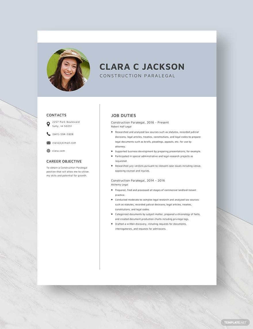 Construction Paralegal Resume