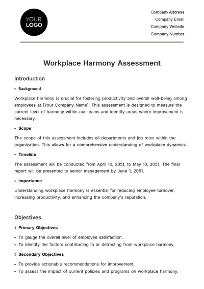 Free Workplace Harmony Assessment HR Template to Edit Online