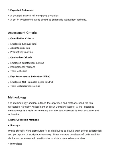 Free Workplace Harmony Assessment HR Template to Edit Online