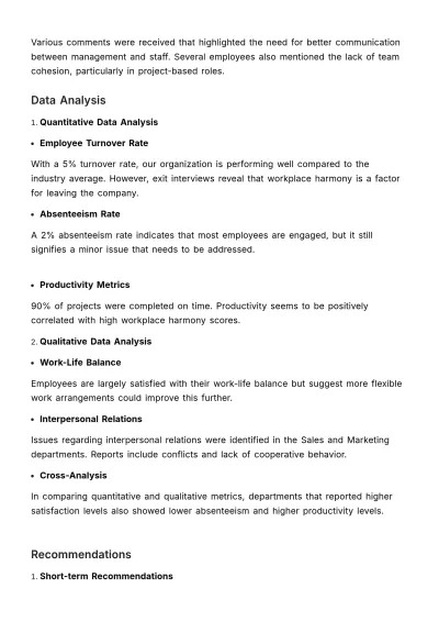 Free Workplace Harmony Assessment HR Template to Edit Online