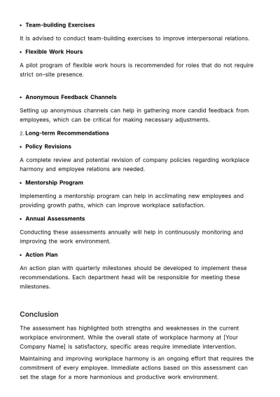 Free Workplace Harmony Assessment HR Template to Edit Online